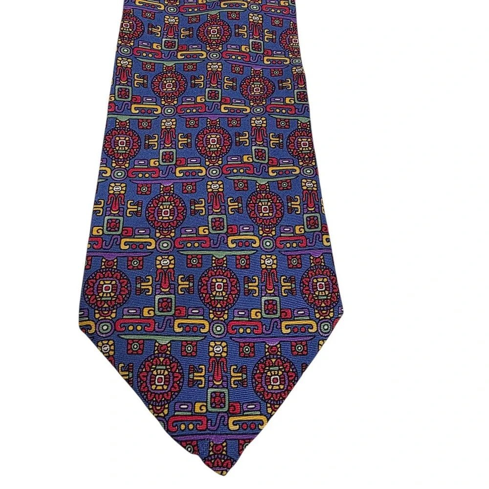 Christian Dior Mens Silk Jacquard Pattern Tie‎ Purple Green Geometric Designer